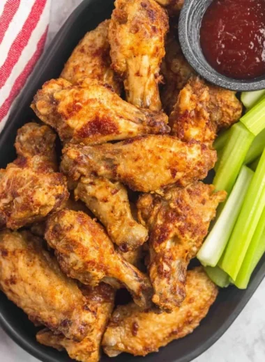 Crispy air fryer frozen chicken wings cooked to perfection