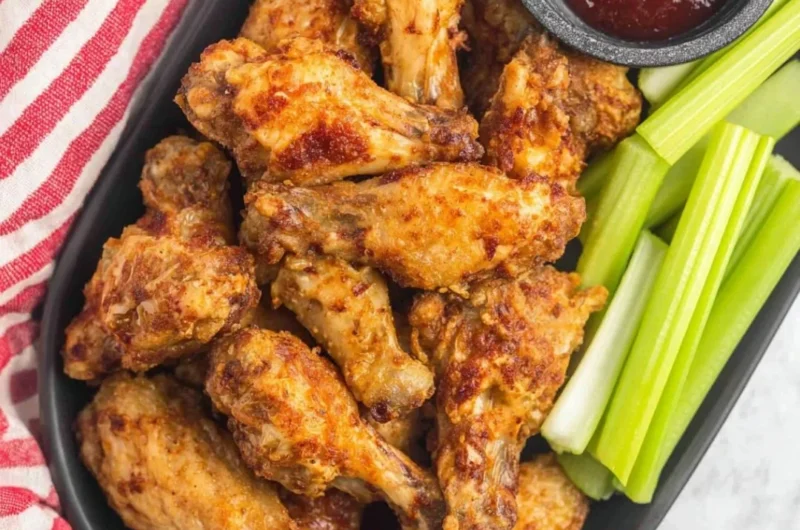 Crispy air fryer frozen chicken wings cooked to perfection