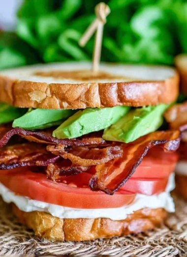 Delicious Avocado Bacon Lettuce Tomato Sandwich with fresh ingredients