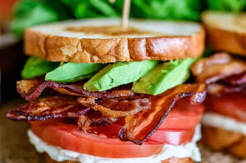 Delicious Avocado Bacon Lettuce Tomato Sandwich with fresh ingredients