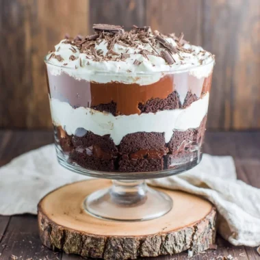 Delicious brownie trifle layered with chocolate, cream, and toppings