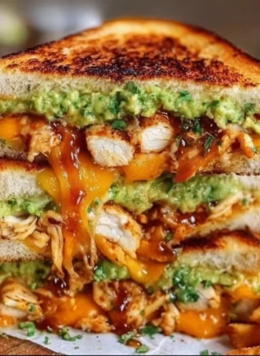 Delicious Chicken Avocado Melt Sandwich with chicken, avocado, and cheese