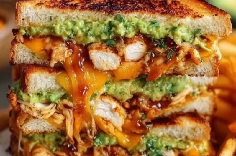 Delicious Chicken Avocado Melt Sandwich with chicken, avocado, and cheese