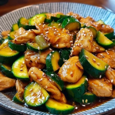 Colorful Chicken Zucchini Stir Fry served in a bowl