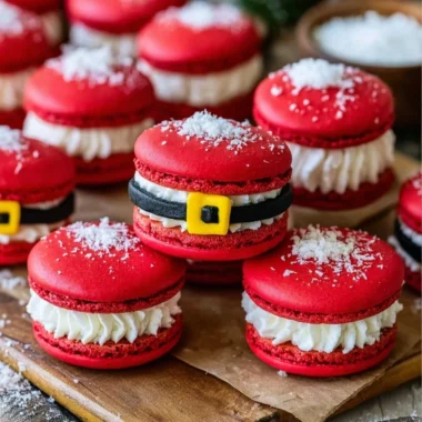 Festive Santa Claus Macarons decorated for the holiday season