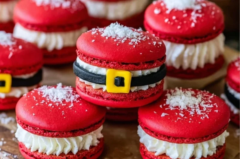 Festive Santa Claus Macarons decorated for the holiday season