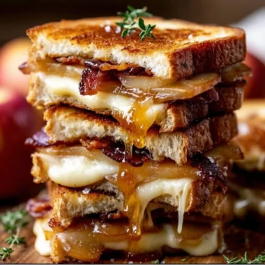 Hot honey apple cheddar beef bacon grilled cheese sandwich