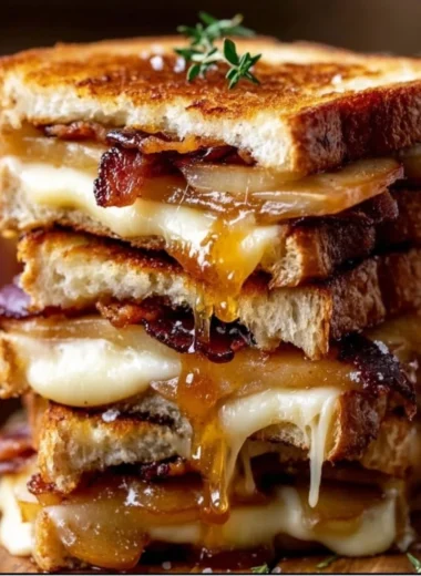 Hot honey apple cheddar beef bacon grilled cheese sandwich