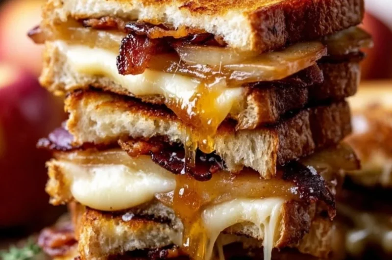 Hot honey apple cheddar beef bacon grilled cheese sandwich