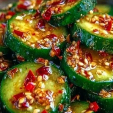 Fresh and vibrant Korean Cucumber Salad served in a bowl.