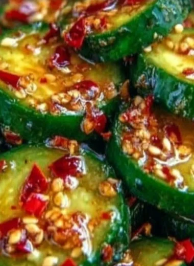 Fresh and vibrant Korean Cucumber Salad served in a bowl.