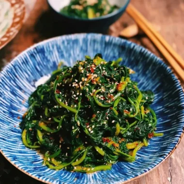 Delicious Korean Spinach Salad Sigeumchi Namul with sesame dressing