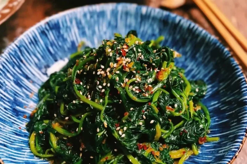 Delicious Korean Spinach Salad Sigeumchi Namul with sesame dressing