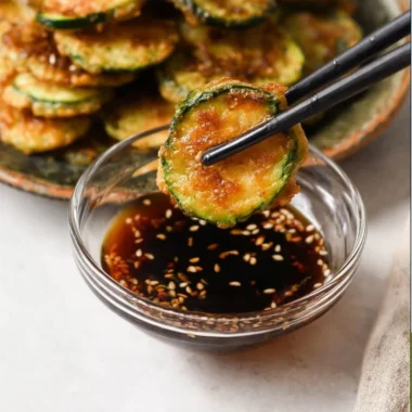Crispy Korean Zucchini Fritters (Hobak Jeon) served on a plate