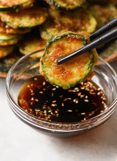 Crispy Korean Zucchini Fritters (Hobak Jeon) served on a plate