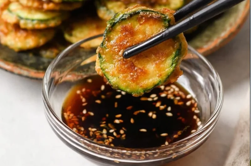 Crispy Korean Zucchini Fritters (Hobak Jeon) served on a plate