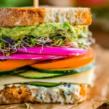 Laura's Amazing Fresh Veggie Sandwich with colorful fresh vegetables and bread