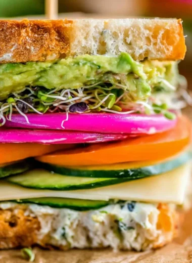 Laura's Amazing Fresh Veggie Sandwich with colorful fresh vegetables and bread