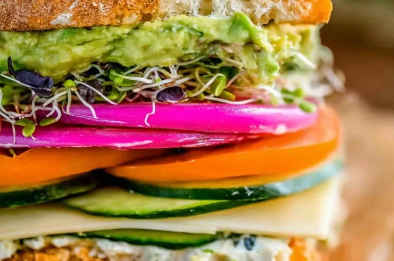 Laura's Amazing Fresh Veggie Sandwich with colorful fresh vegetables and bread