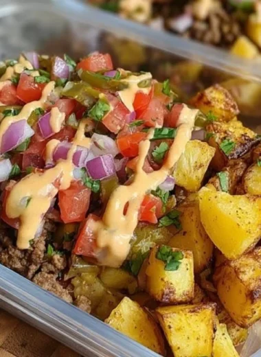 Delicious Loaded Potato Taco Bowl topped with fresh ingredients