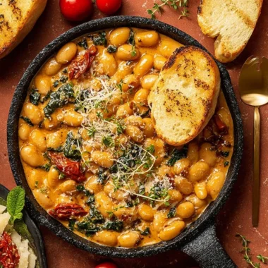 Creamy Marry Me Butter Beans served in a bowl with garnishes.