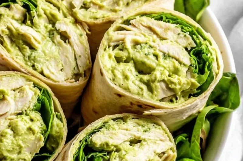 Simple 3-ingredient pesto chicken salad ready to eat.