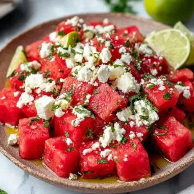 Delicious Watermelon Feta Salad with mint and balsamic dressing
