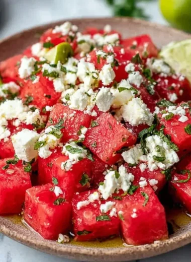 Delicious Watermelon Feta Salad with mint and balsamic dressing
