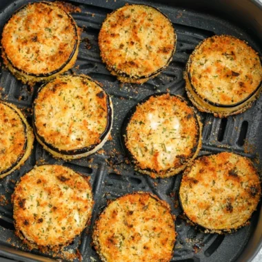 Delicious air fryer eggplant slices topped with seasoning