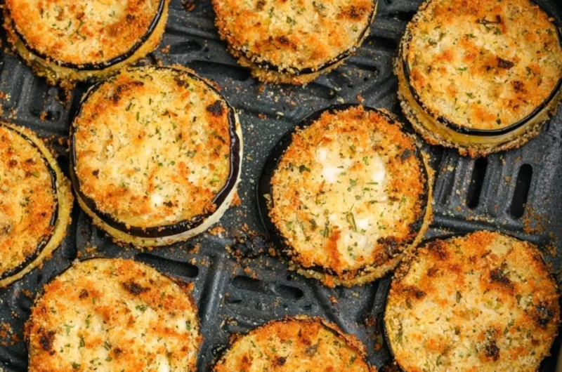 Delicious air fryer eggplant slices topped with seasoning