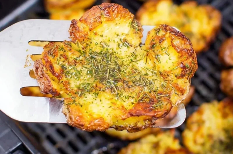 Crispy air fryer smashed potatoes seasoned and golden brown