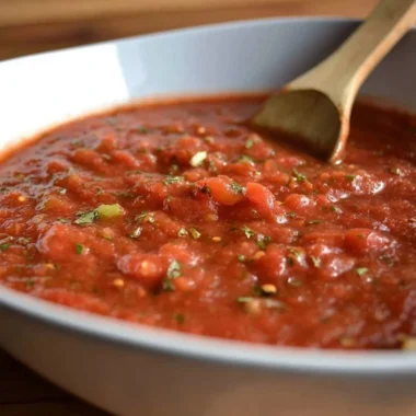 Authentic San Marzano pizza sauce in a glass jar with fresh tomatoes.