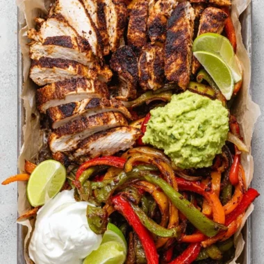 Grilled Blackstone chicken fajitas with colorful peppers and onions