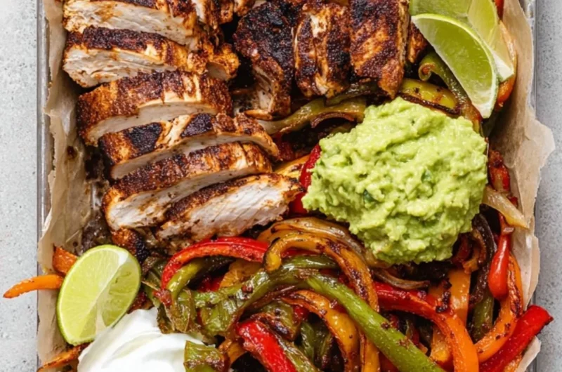 Grilled Blackstone chicken fajitas with colorful peppers and onions