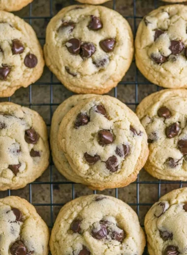 Delicious homemade chocolate chip cookies on a cooling rack