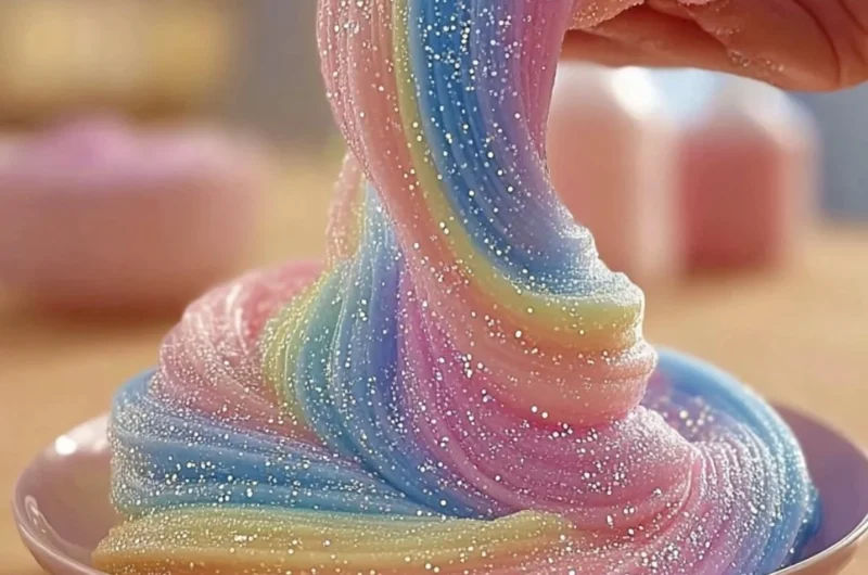 Colorful cornstarch and dish soap bubble dough for creative play and fun.