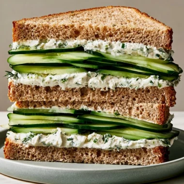 Delicious cucumber sandwich with fresh ingredients on a plate