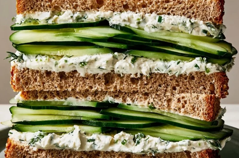 Delicious cucumber sandwich with fresh ingredients on a plate