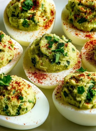 Delicious Deviled Avocado Eggs served on a platter