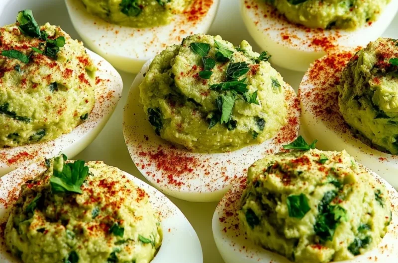 Delicious Deviled Avocado Eggs served on a platter