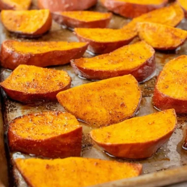 Delicious easy roasted sweet potatoes served in a bowl