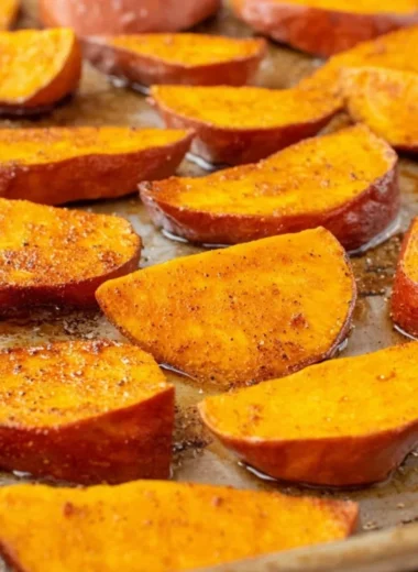 Delicious easy roasted sweet potatoes served in a bowl