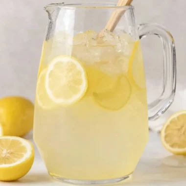 A glass of homemade lemonade with fresh lemons and mint leaves.