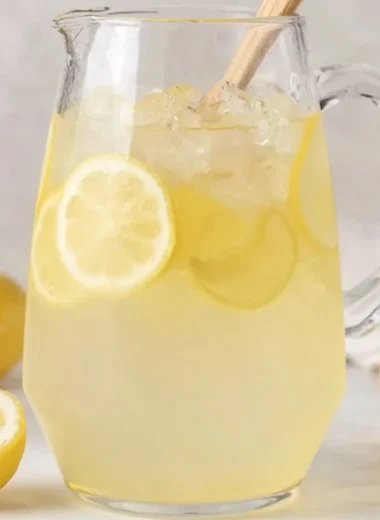 A glass of homemade lemonade with fresh lemons and mint leaves.