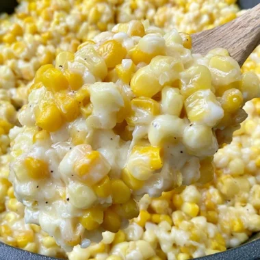 Delicious honey butter skillet corn served in a pan with fresh herbs.