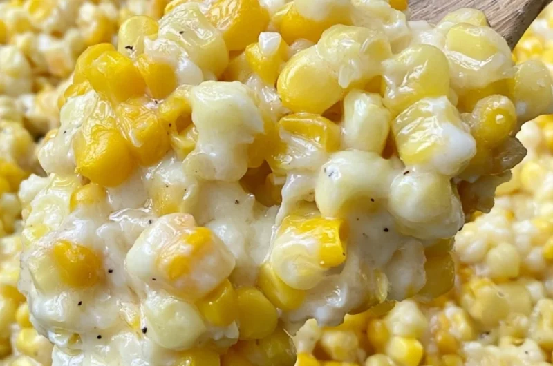Delicious honey butter skillet corn served in a pan with fresh herbs.