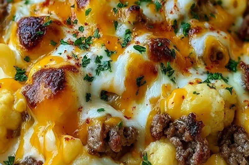 Keto Cheeseburger Cauliflower Mac recipe with low-carb ingredients