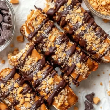 Healthy frozen banana snickers treat with chocolate and peanut butter layers