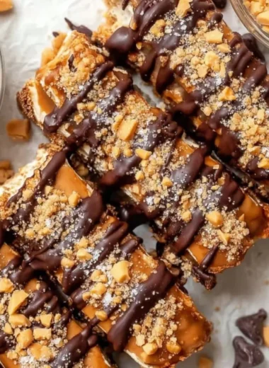 Healthy frozen banana snickers treat with chocolate and peanut butter layers