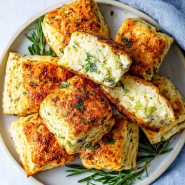 Savory ricotta scones with fresh herbs on a rustic wooden table